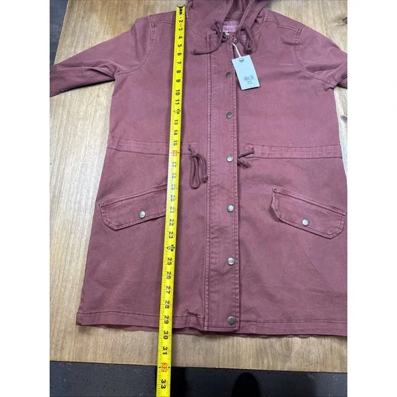 NWT Lucky Brand Jacket Women's XS Maroon Red Hooded Utility Military Stretch - Picture 13 of 16